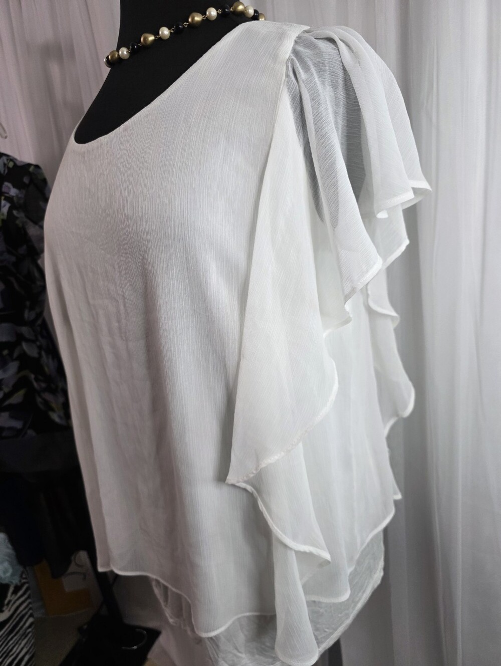 Alyx White Ruffled Flutter Sleeve Blouse, Size: 2X